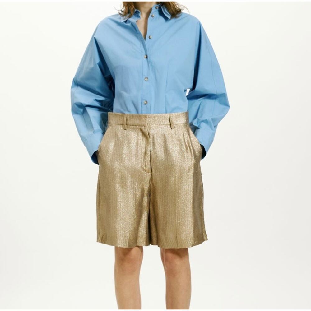 Momoni Pao Short Gold US Size 6 Relaxed Glam Masc Baggy High-Waist Luxury $328